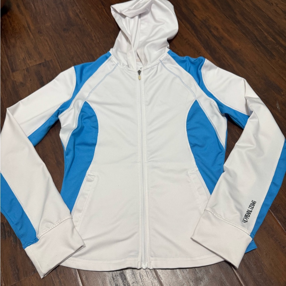 PEARL IZUMI WHITE & SKY BLUE HOODED ZIP UP- XS